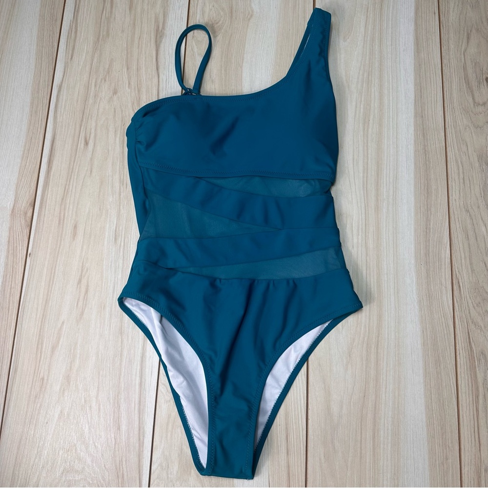 NWT Blooming Jelly 1 Piece women’s swimsuit One Shoulder, Slimming, Mesh Size S
